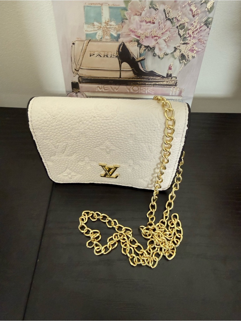 Louis Vuitton White Leather Compact Wallet with Gold LV Emblem
